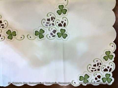 St. Patrick's Day Embroidered Tablecloth Shamrocks