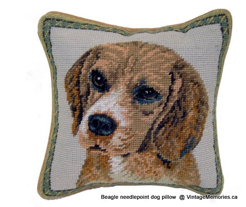 Beagle needlepoint dog pillow
