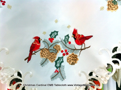 Christmas Cardinal EMB Tablecloth