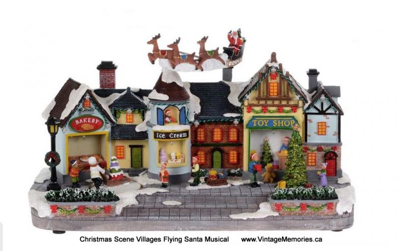 Christmas Scene Villages Flying Santa Musical