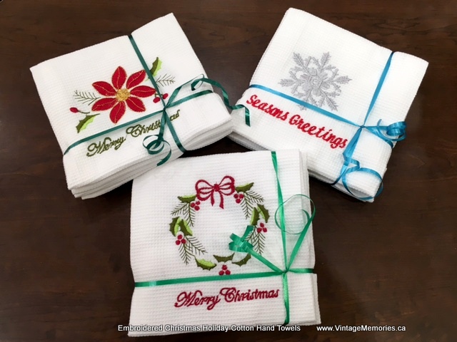 Embroidered Christmas Holiday Cotton Hand Towels