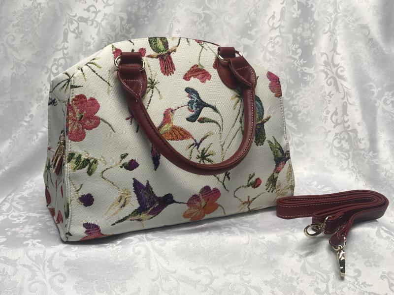 Tapestry bag with hummingbirds