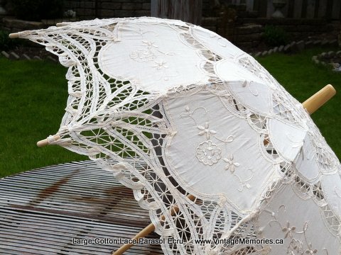 Large Cotton Lace Wedding Parasol ecru