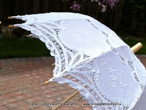 Large Cotton Lace wedding Parasol white
