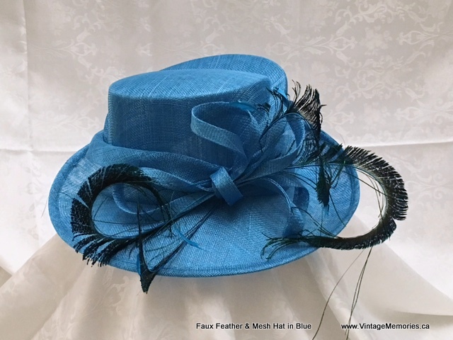 Faux Feather & Mesh Hat in Blue