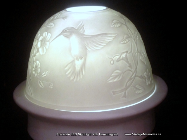 Porcelain LED Nightlight with hummingbirds