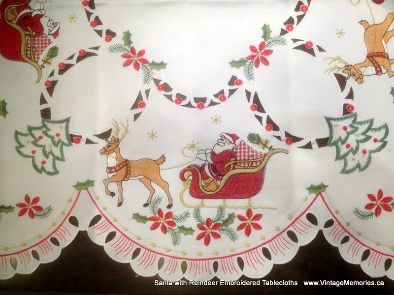 Santa with Reindeer Embroidered Tablecloths