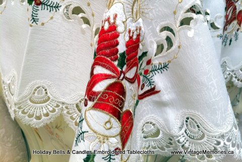 holiday bells candles embroidered tablecloths.