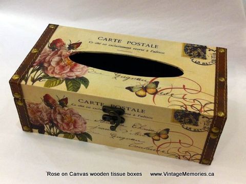 rose on canvas wooden tissue boxes